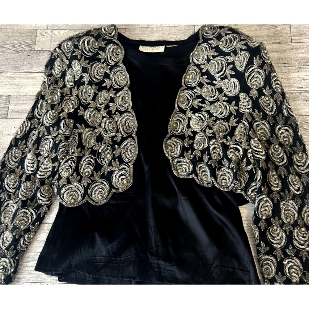 Vintage Victorias secret Gold Label Beaded Silky Evening Jacket Bolero Shrug SM